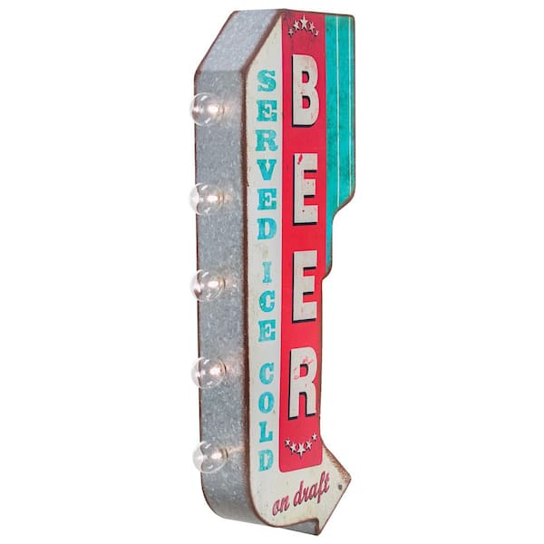Vintage LED Marquee Wall Decor-Retro Wall Sign w/LED Light-Bar Decor Man Cave Garage (Beer on Draft) 10 in. W x 25 in. H