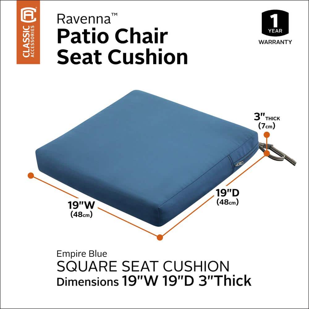 Empire Blue Square Outdoor Patio Seat Cushion in Solution-Dyed Polyester