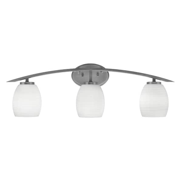 Unbranded Siena 29 in. 3-Light Vanity Light Graphite with White Linen Glass Shades