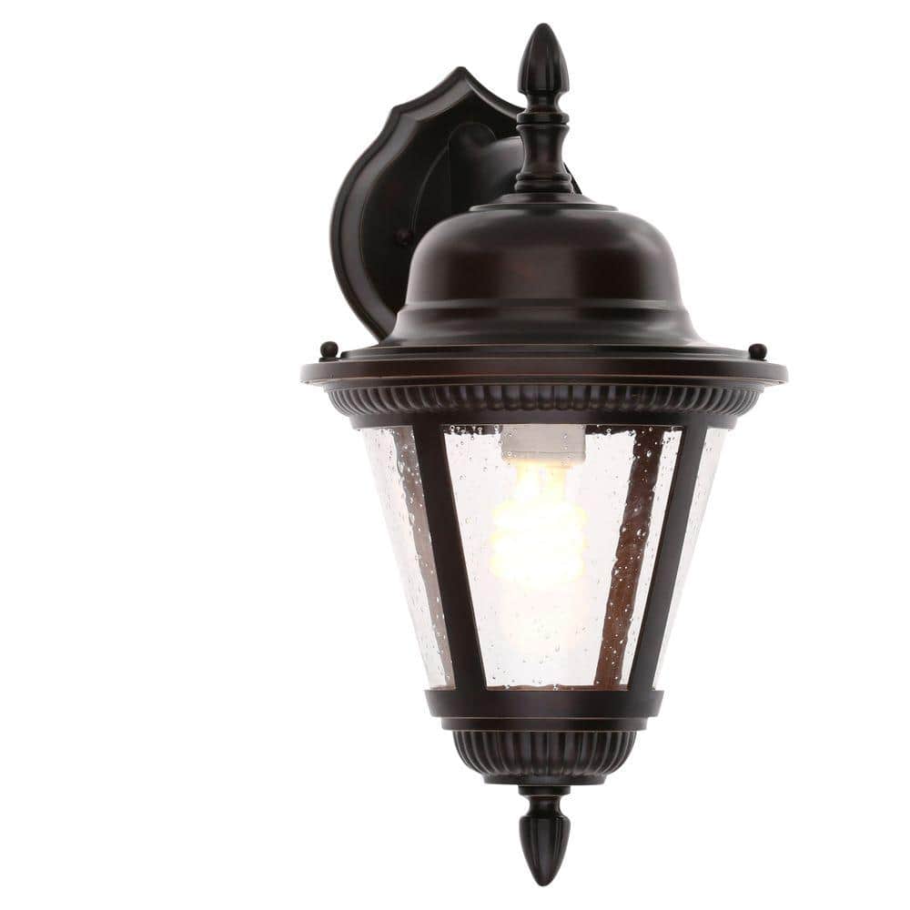 Westport Collection 1-Light Antique Bronze Clear Seeded Glass Traditional Outdoor Medium Wall Lantern Light price history on PriceWatchPro
