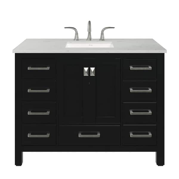 Aberdeen 42 in. Single Sink Espresso Bath Vanity with White Carrara Quartz Top (Assembled)
