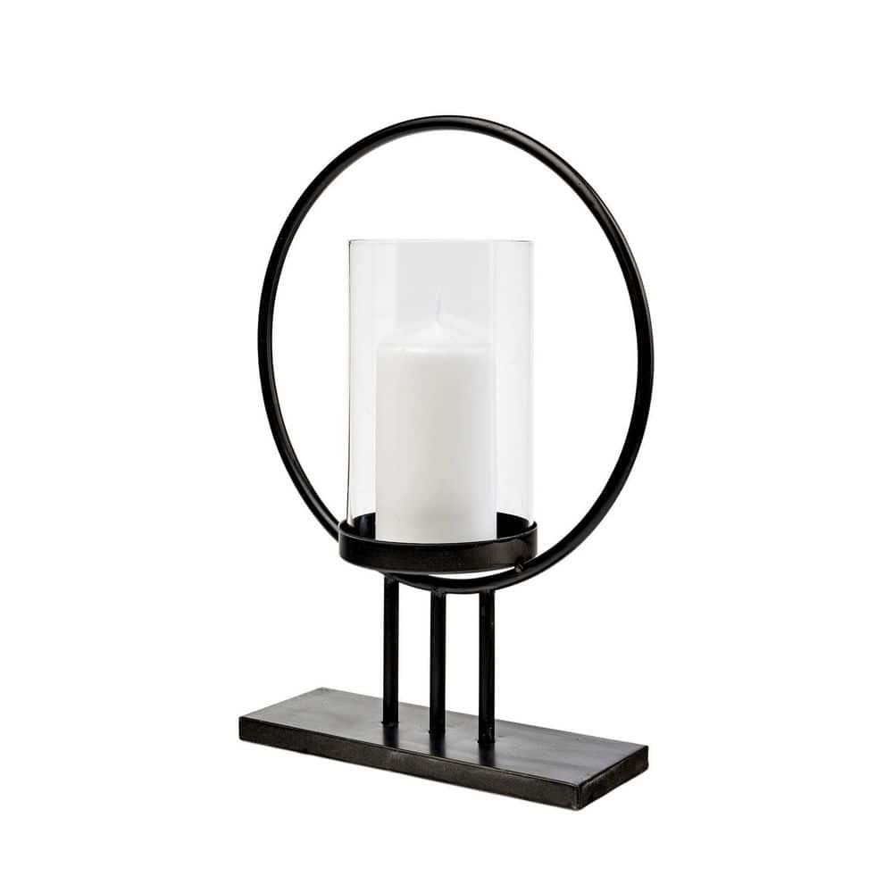 Saturn Matte Black Metal and Glass Votive Candle Lantern