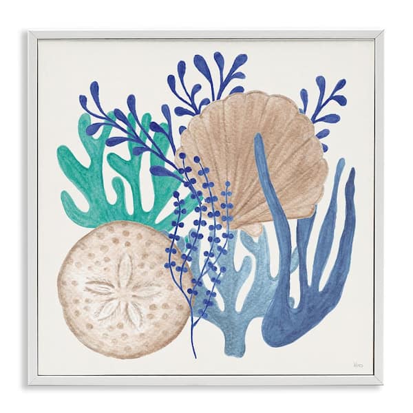 Stupell Industries Coastal Sea Life by Veronique Charron White Framed Coastal Giclee Art Print 12 in. x 12 in.