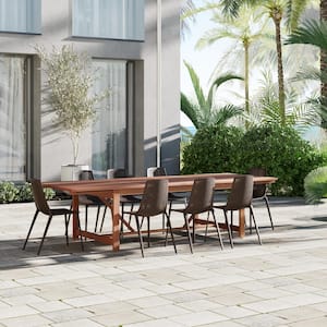 Fiji 11-Piece Eucalyptus Wood And Resin Patio Rectangular Dining Table Set Ideal for Outdoors, Brown