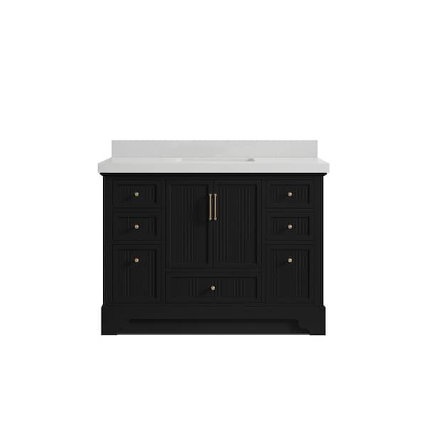 Willow Collections Alys 48 in. W x 22 in. D x 36 in. H Single Sink Bath Vanity in Black with 2 in. Carrara Quartz Top