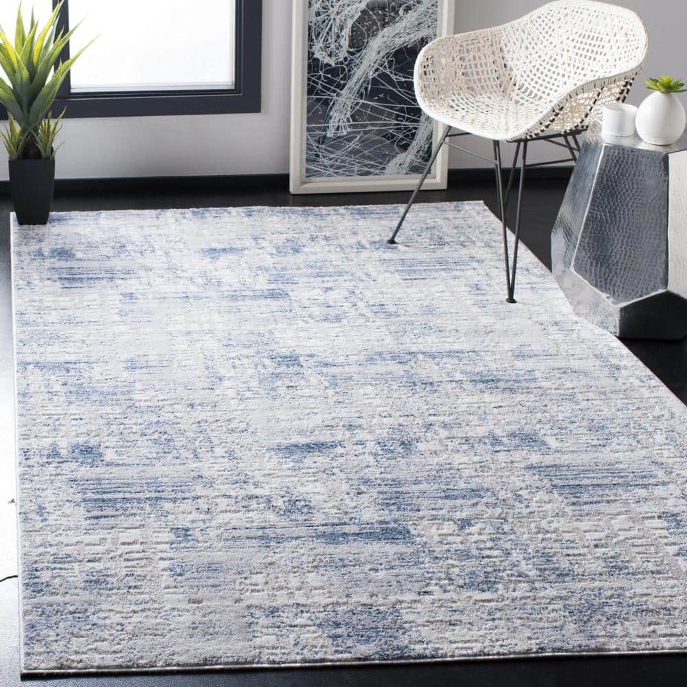 Amelia Blue and Gray Geometric Synthetic 10' x 14' Area Rug