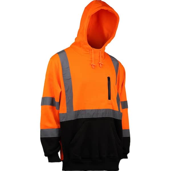 Men's Small Hi Vis Orange ANSI Type R Class 3-Hooded Pullover SweaT-Shirt with Black Bottom