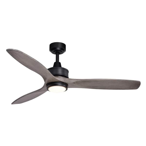 VAXCEL Curtiss 52 in. Integrated LED Indoor/Outdoor Black Contemporary Propeller Ceiling Fan, Wood Blades, Light Kit and Remote