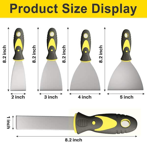 Putty Knife, 4Pcs Spackle Knife Set (2, 3, 4, 5 in), Stainless Steel Paint  Scraper, Taping Knife Tool for Repairing Drywall, Removing Wallpaper