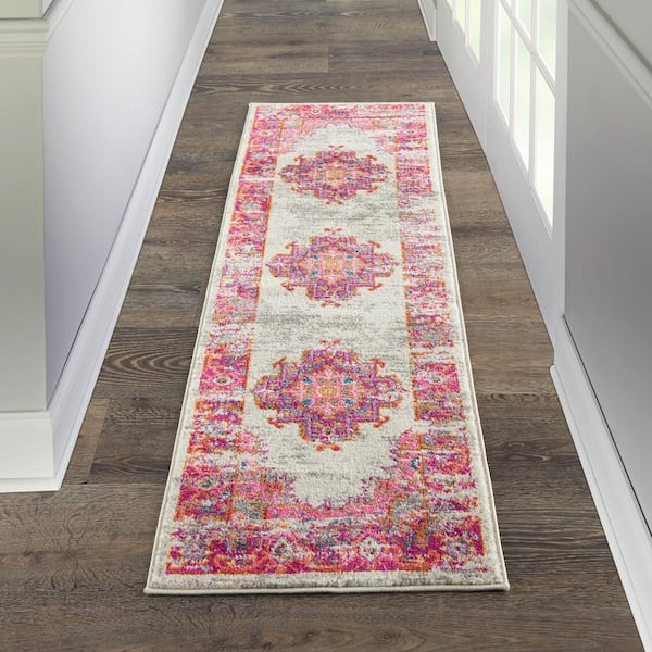 Pink and Brown Vintage Entry Rug - Transitional - Entrance/foyer