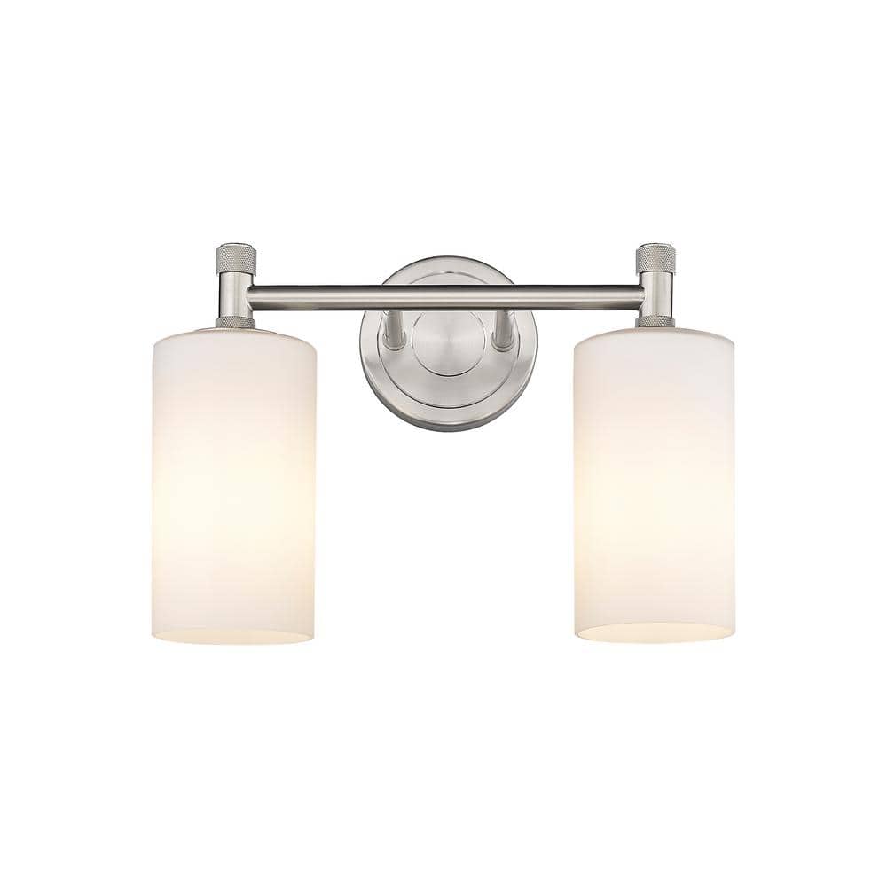Crown Point 13.88 in. 2-Light Satin Nickel Vanity Light with Glass Shade price history on PriceWatchPro