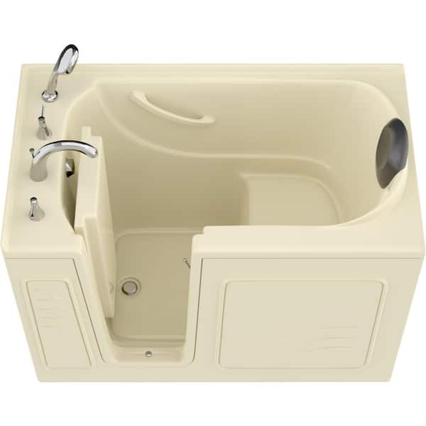 Universal Tubs Safe Premier Series 30 in. L x 52 in. W Left Side Drain Soaker Bathtub in Biscuit with Fast Filling Faucet Set
