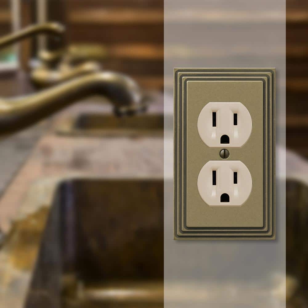 Rustic Brass 1-Gang Metal Duplex Outlet Wall Plate