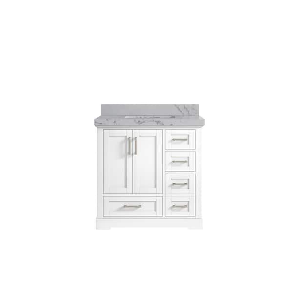 Willow Collections Boston 36 in. W x 22 in. D x 36 in. H Single Sink Bath Vanity Center in White with 2 in. Venatino Quartz Top