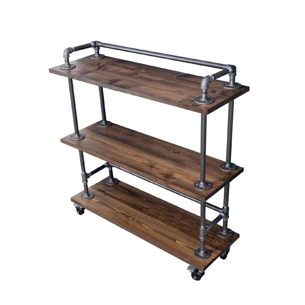 PIPE DECOR Restore Trail Brown Bar Cart Kit with 3-Solid Wood