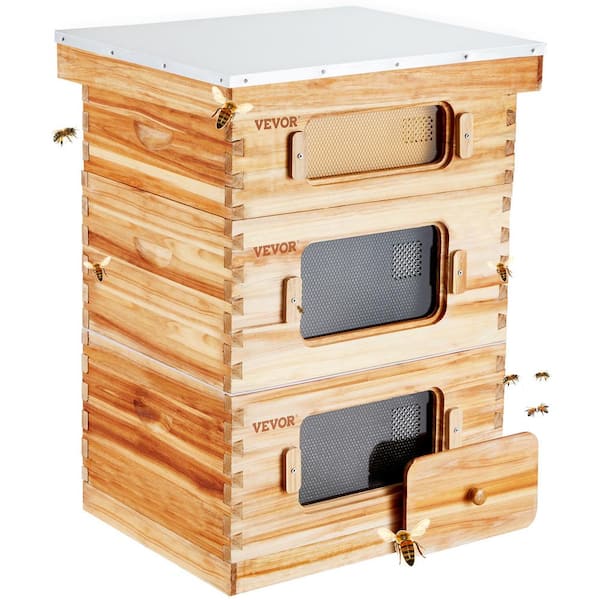 VEVOR Bee Hive 30-Frame Bee Hives Starter Kit Beeswax Coated Fir Wood 2-Deep Plus 1-Medium Bee Boxes Langstroth Beehive Kit