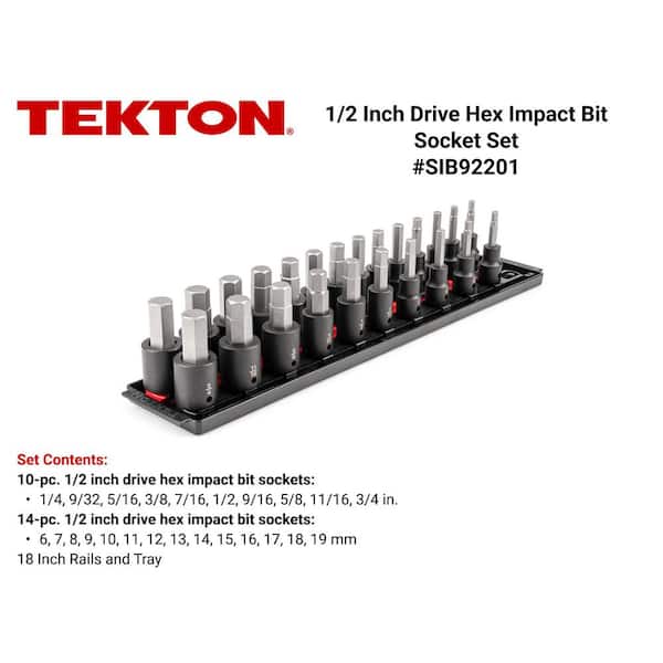 1/2 Inch Drive Hex Impact Bit Socket Set with Rails, 24-Piece (1/4-3/4 in., 6-19 mm)