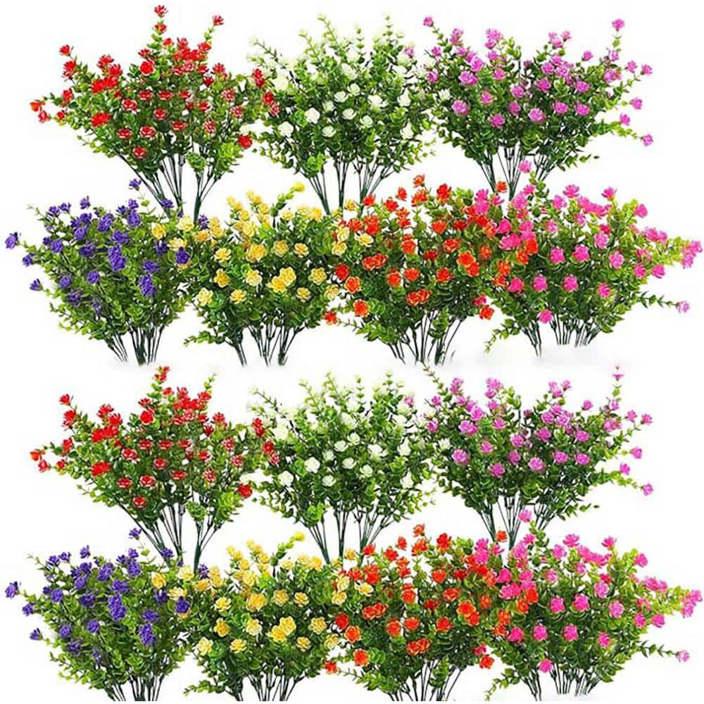 21 Bundles Multi Color Outdoor Faux Plants Faux Bushes Plastic Artificial F