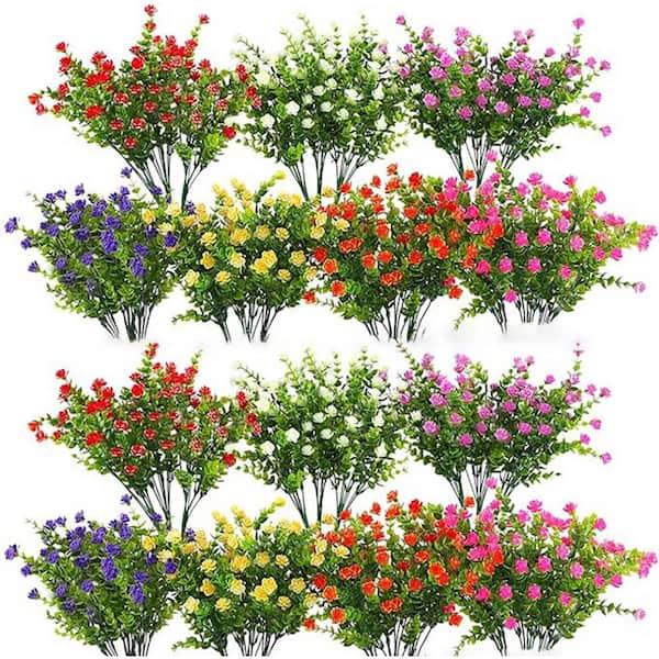 Unbranded 21 Bundles Multi Color Outdoor Faux Plants Faux Bushes Plastic Artificial Flowers 13.8 in. (L) x 8.7 in. W