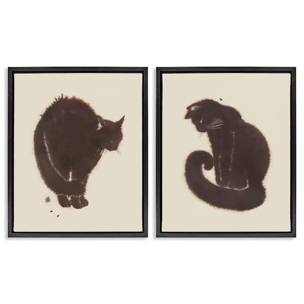 Stupell Industries Simple Cats on Beige by Grace Popp 2-Pieces Black Floater Frame Animal Graphic Art Print 31 in. x 25 in.