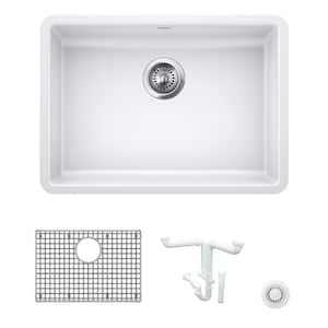 Precis 25 in. Undermount Single Bowl White Granite Composite Kitchen Sink Kit with Accessories
