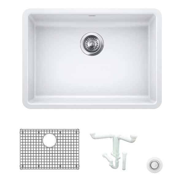 Blanco Precis 25 in. Undermount Single Bowl White Granite Composite Kitchen Sink Kit with Accessories
