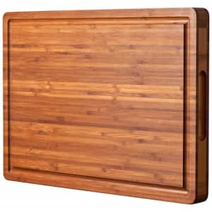 16 in. x 11 in. Rectangle Bamboo Wood Cutting Board with Juice Grooves for Kitchen Chopping, Cheese  (1-Pack)