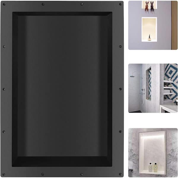 SEEUTEK 17 in. W x 25 in. H x 3.75 in. D Shower Niche Ready for Tile Single Shelf for Shampoo, Toiletry Storage in Black