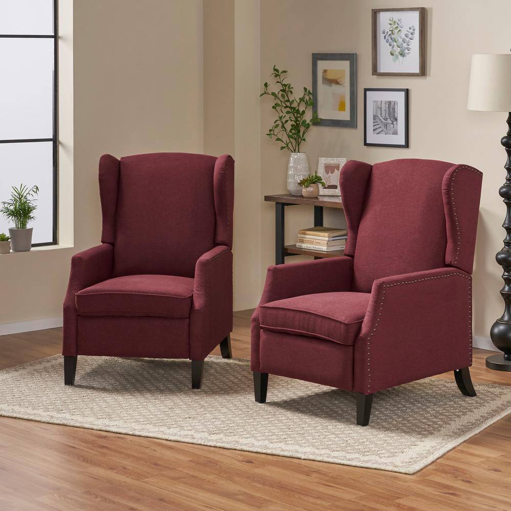 Deep Red Birch Wood Wingback Recliner Set