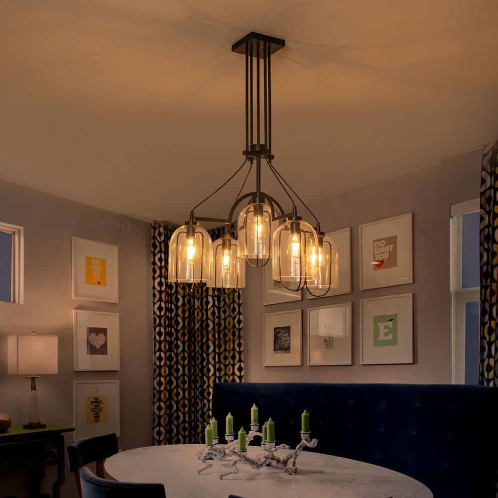 31.5 in. 5-Light Modern Matte Black Chandelier with Dome Clear Glass Shades for Dining Living Room price history on PriceWatchPro
