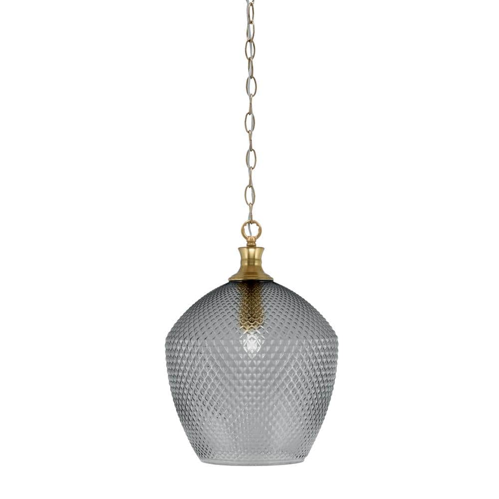 Tyler 60-Watt 1-Light New Age Brass Chain Mini Pendant Light with Smoke Tex