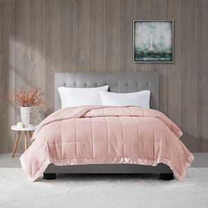 90 in. W x 108 in. H Blush Oversized Throw Blanket with Satin Trim, Soft and Cozy