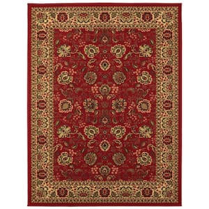 Basics Collection Non-Slip Rubberback Oriental Design 5x7 Indoor Area Rug, 5 ft. x 6 ft. 6 in., Red