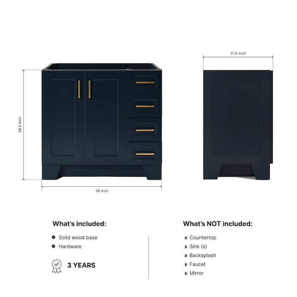 Taylor 36 in. W x 21.5 in. D x 34.5 in. H Freestanding Bath Vanity Cabinet Only in Midnight Blue