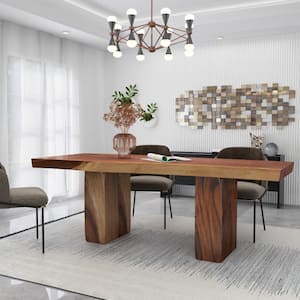 Light Brown Teak Wood Contemporary Column Base Dining Table, 4-Seater