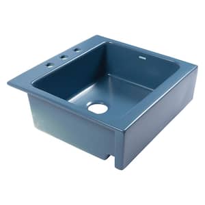 Josephine Oceanside Matte Blue Fireclay 25.85 in. 3-Hole Single Bowl Quick-Fit Drop-In Farmhouse Apron Kitchen Sink