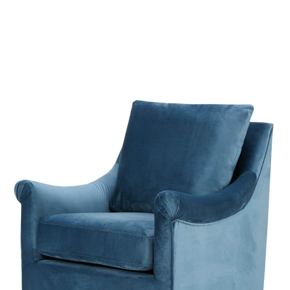 Blue Velvet Swivel Accent Chair with Wood Frame