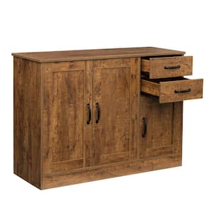 Walnut Buffet Cabinet Freestanding Sideboard Storage Cabinet with 2-Doors and 1-Storage and 2-Drawers