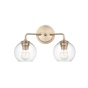 16 in. 2-Light Modern Gold Vanity Light with Clear Glass Shade