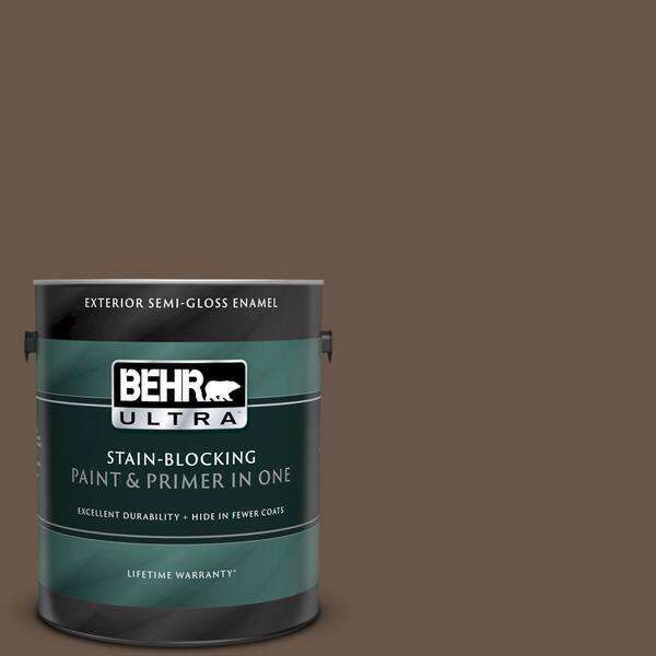 BEHR ULTRA 1 gal. #UL180-28 Clove Brown Semi-Gloss Enamel Exterior Paint and Primer in One