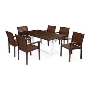 Cassia Dark Brown 7-Piece Acacia Wood Rectangular Table Outdoor Dining Set