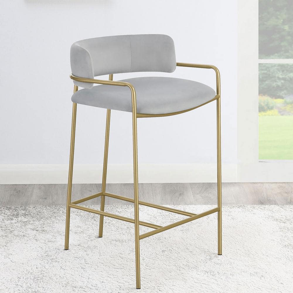 Comstock 32.5" Gray Velvet and Gold Metal Counter Stool