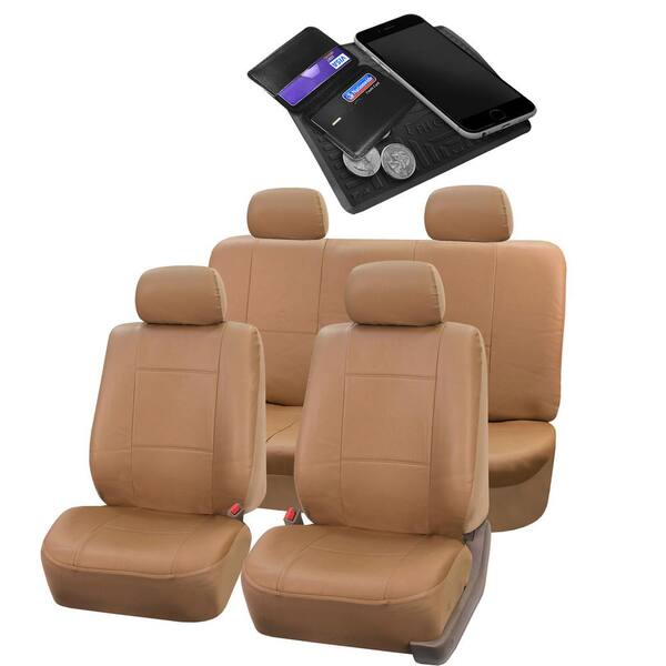 Fh Group Pu Leather 47 In X 23 1 Full Set Seat Covers Dmpu001tan114 - Car Seat Covers Tan Leather