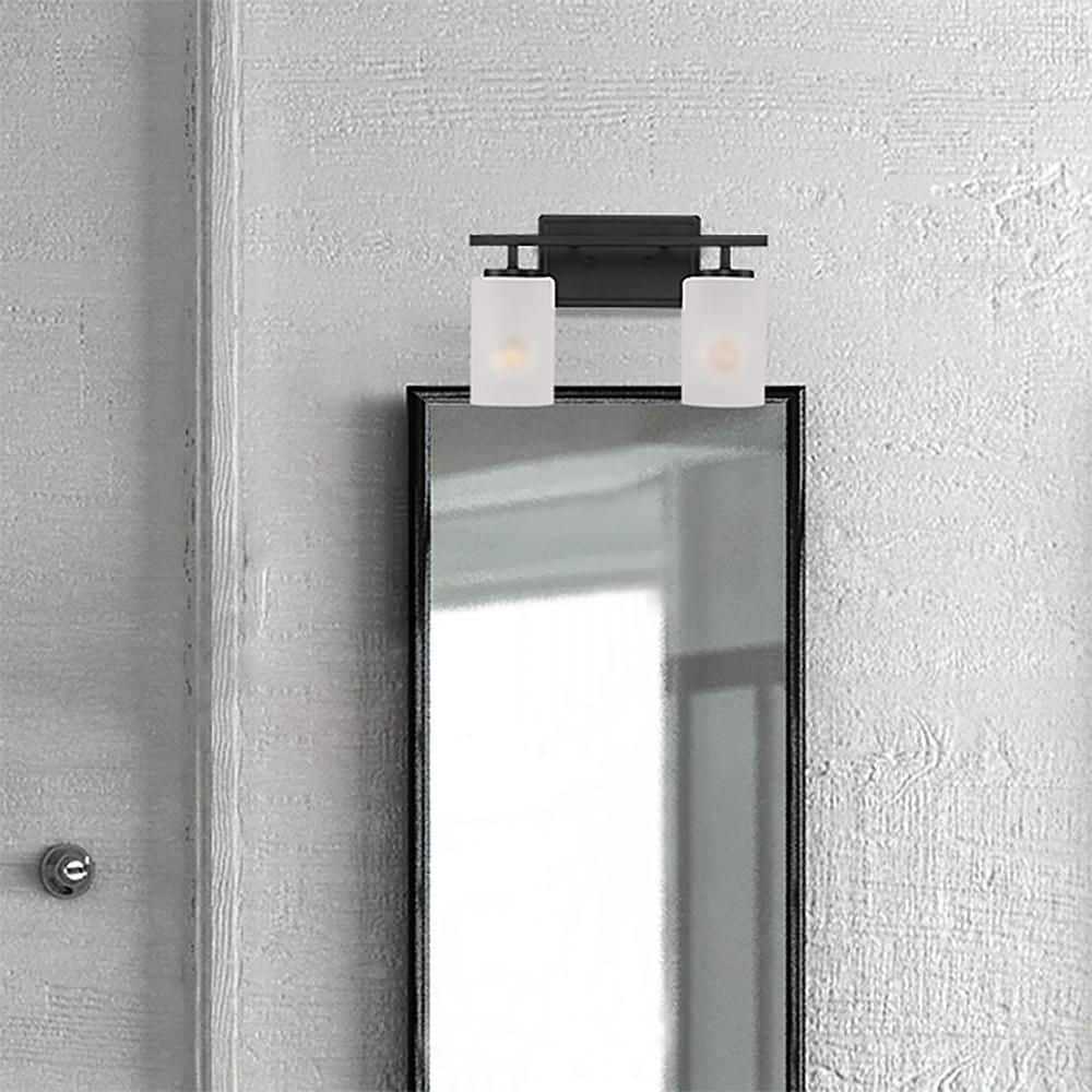 Carmine 14 in. 2-Light Matte Black Modern Vanity Light with Etched Glass Shades price history on PriceWatchPro