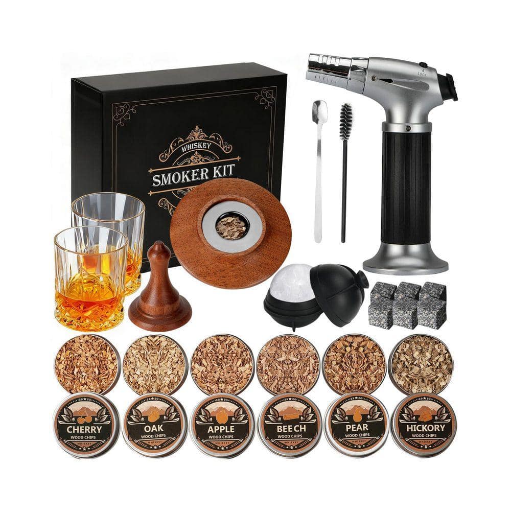 スモーキンSMOKIN フラックス２点セット Lynzavix Whiskey Smoker Kit with Torch, 6 Flavors Wood Chips, 2