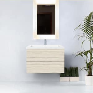 Air Wall Mount 30 in. W x 19 in. D x 20 in. H Floating Bath Vanity in Light Oak with White Cultured Marble Top