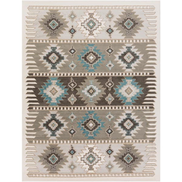 Livabliss Flores Teal 7 ft. 10 in. x 10 ft. 2 in. Native American Area Rug
