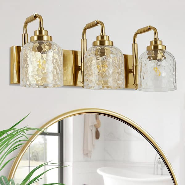 22 in. 3-Light Gold Bathroom Vanity Light Fixture with Glass Shades