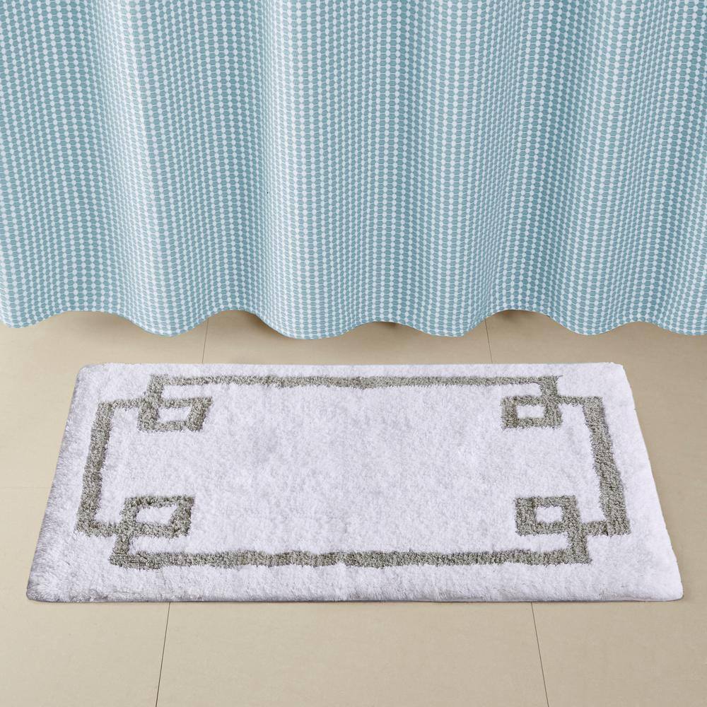 White Cotton Tufted Bath Rug with Gray Border
