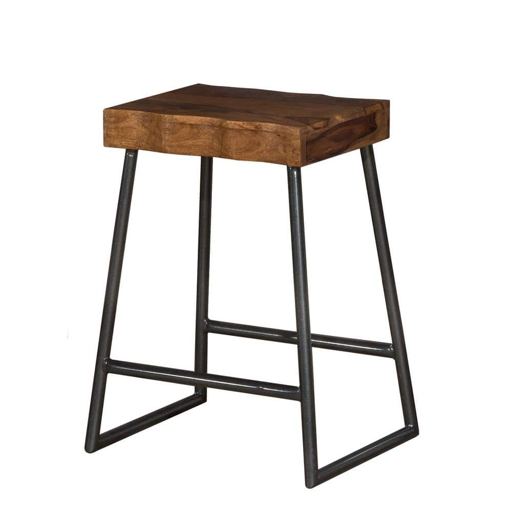 Hillsdale Furniture Emerson 26 in. Natural Sheesham Manufactured Live Edge Square Non-Swivel Backless Counter Stool, Natural/Gray Metallic -  5674-826